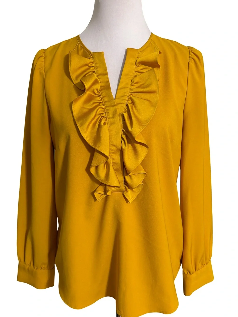 J. Crew Mustard Ruffle V-Neck Blouse
